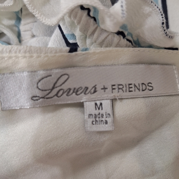 Lovers + Friends Blue White Malia Ruffle Coastal Cold Shoulder Romper Size M - Picture 11 of 14